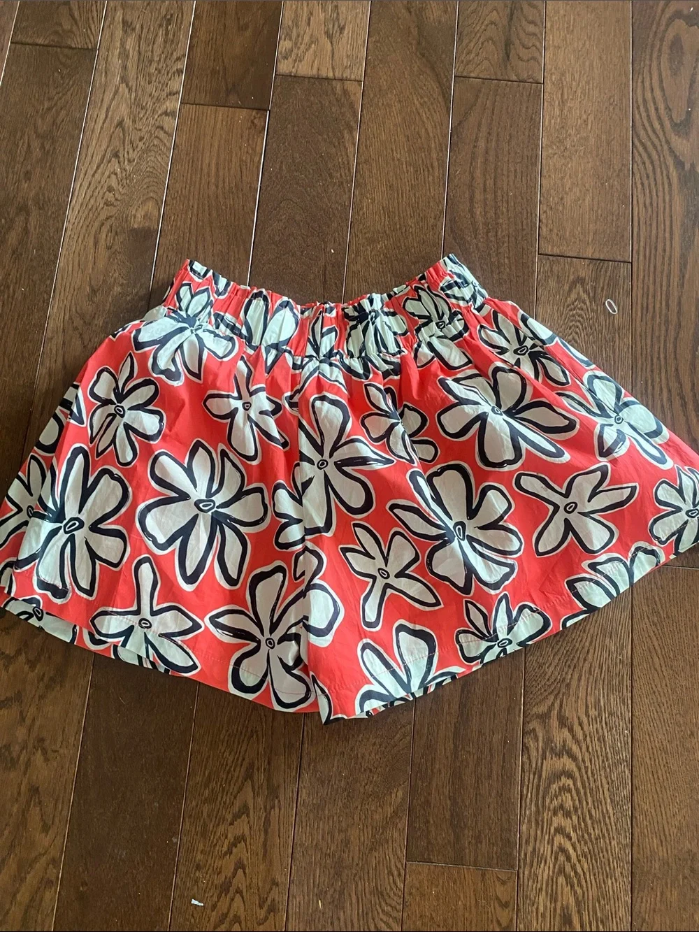 glam Coral Floral Skirted Shorts with White & Navy Flowers